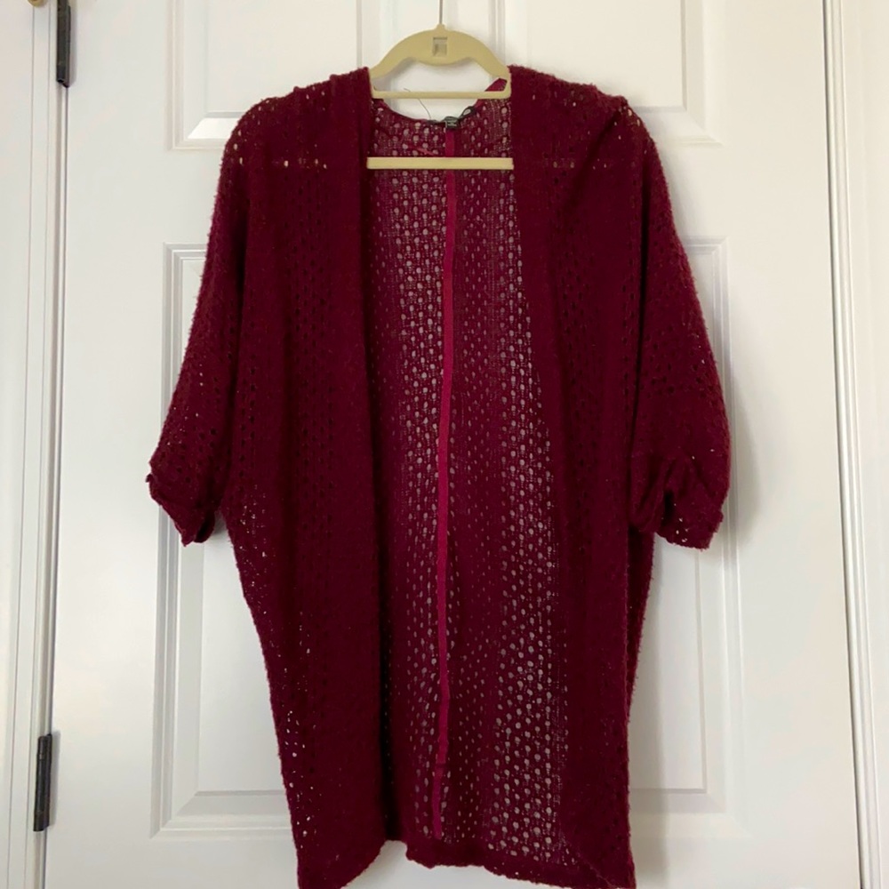 Long maroon colored cardigan